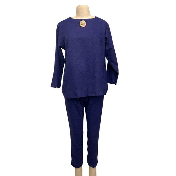 Handmade Other - Vintage Handmade Purple Knit Two-Piece Set With Floral Brooch Detail